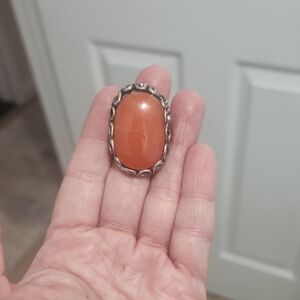Elegant Orange Stone Silver Ring